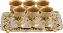 eweled Jerusalem Set of 6 Kiddush/Liqueur Cups & Tray 24K Gold Plated Ivory &  Amber Crystals