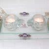 Glass Bird-Shaped Shabbat Candlesticks with Messianic Symbol and Holy Land View