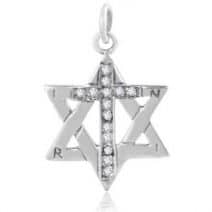 Messianic 925 Sterling Silver Star of David with Cross Pendant 