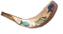 Hand Painted Ram Horn Shofar, Fish Pattern - Holy Land Gift