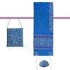 Prayer Shall Embroidered Blue Flowers Tallit Set