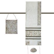 Embroidered Flowers Tallit Set in White