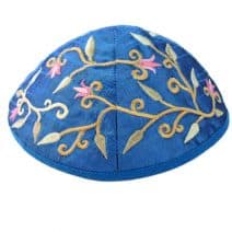 Prayer Shall Embroidered Blue Flowers Tallit Set 
