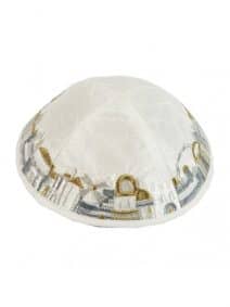 Yair Emanuel Embroidered Tallit Set - Jerusalem in Gold, Silver & White