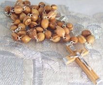Olive Wood Jerusalem Rosary Prayer Necklace Catholic Cross Crucifix & Holy Soil