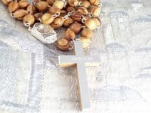 Olive Wood Jerusalem Rosary Prayer Necklace Catholic Cross Crucifix & Holy Soil