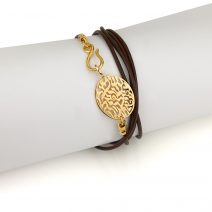 Fashion Bracelet Hear O’ Israel - Shema Israel Leather and Top Gold Plated