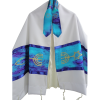 Hand Painted Silk Tallit with Messianic Seal - Turquoise