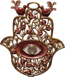Red Hamsa with Pomegranates