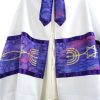 Hand Painted Silk Tallit with Messianic Seal - Purple