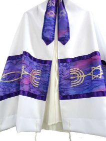 Hand Painted Silk Tallit with Messianic Seal  - Purple