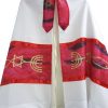 Prayer Shall Hand Painted Silk Tallit with Messianic Seal Grafted In Maroon