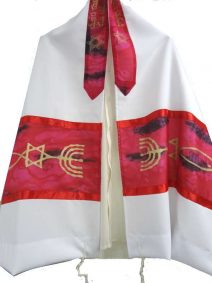 Prayer Shall Hand Painted Silk Tallit with Messianic Seal Grafted In  Maroon