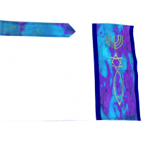 Hand Painted Silk Tallit with Messianic Seal - Turquoise