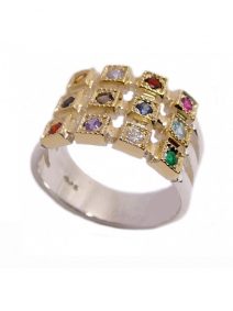 Silver & Gold Hoshen Band Ring with Genuine Gem Stones