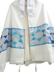 Hand Painted Silk Tallit with Stars of David Silver Prayer Shawl