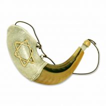 Anointing Oil Ram Horn Shofar with Star of David & Menorah Silver & Gold Plated