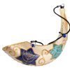 Hand Painted Anointing Oil Ram Horn Shofar Blue & Turquoise Star of David