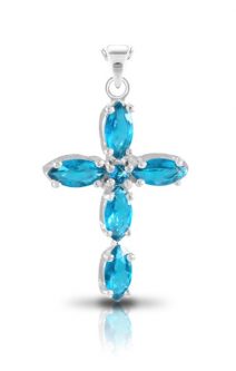 Sterling Silver Cross Pendant Aquamarine