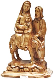 Hand Carved Holy Land Olive Wood Holy Family Flight to Egypt Biblical Art