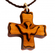 Olive Wood Cross with Holy Spirit Pendant