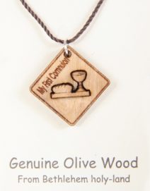 Olive Wood My First Comunion Pendant