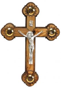 Olive Wood Roman Cross with 4 Elements 