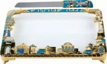 Challah Board and Knife Set in 24K Gold Plated Turquoise & Sapphire Crystals
