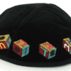 Judaica Black Velvet Kippah Colorful Cubes & Hebrew letters Jewish