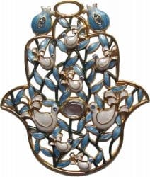 Blue Hamsa Wall Hanging Hand of God Jewish Home Protection Doves & Pomegranates