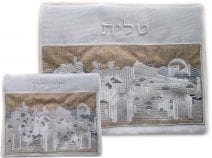 Tallit & Tefillin Bag Set Linen Jerusalem Gold