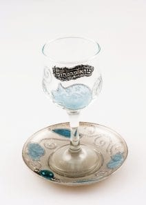 Glass Kiddush Cup Pomegranates in Blue