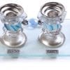 Glass Mini Candlesticks Set Blue & Silver Flowers