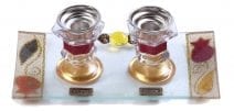 Glass Mini Candlesticks Set Terracotta Pomegranates 