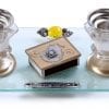 Glass Candlesticks Set with Matches Silver Pomegranates