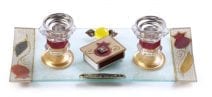 Glass Candlesticks Set with Matches Terracota Pomegranates 