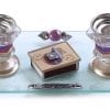 Glass Candlesticks Set with Matches Colorful Pomegranates
