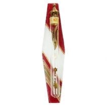 Glass Mezuzah with Terracotta Stripes,Gold Shin, Star of David and Hamsa