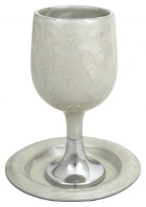 White Pearl Aluminum Kiddush Cup and Matching Plate