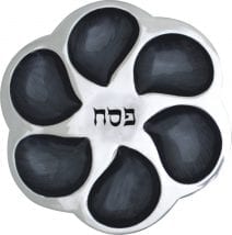 Passover Plate with Teardrop Flower Design Grey and Silver