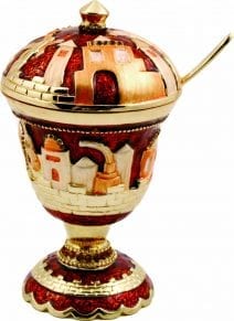Jeweled Jerusalem Honey Dish Brown & Amber Crystals