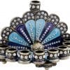 Miniature Jeweled Hanukkah Menorah Filigree in Light and Dark Blue