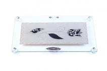 Hand Made Painted Glass Challah Board Black & Gold Big Tulip