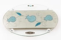 Oval Challah Board with Pomegranates in Blue