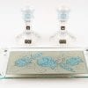 Crystal Candlesticks and Tray Blue Pomegranates