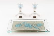 Crystal Candlesticks and Tray Blue Pomegranates