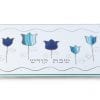 Hand Made Painted Laser Cut Challah Board Blue Stripes & Tulips