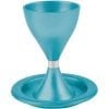Yair Emanuel Anodized Aluminum Kiddush Cup with Plate in Silver Turquoise