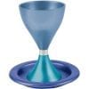 Yair Emanuel Anodized Aluminum Kiddush Cup with Plate Blue and Turquoise
