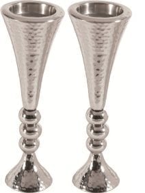Yair Emanuel Shabbat Candlestick Set Hammer Pattern Silver Orbs